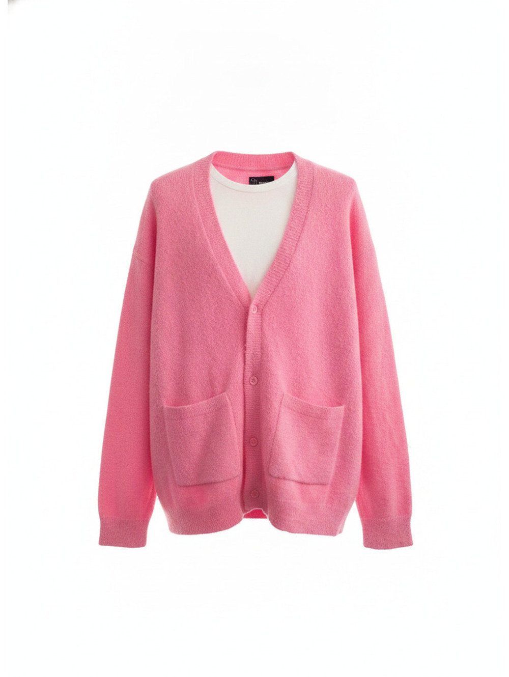 Pink V-Neck Button-Up Cardigan Sweater with Pockets